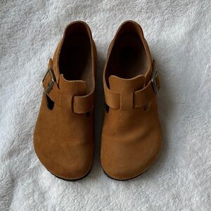 Birkenstock London Mink Brown Suede Leather Buckle Shoes - Size 36 Wide